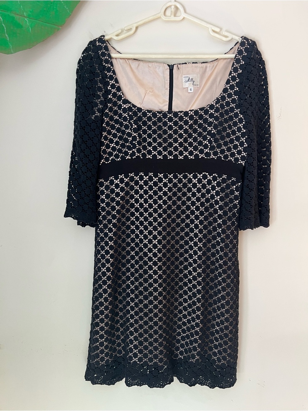 Milly Black Lace Midi Dress with Nude Lining